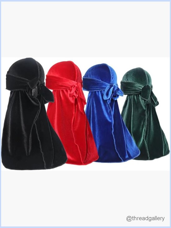Velvet Durags for Men Premium Pack of 4 with Long Tail Wide Strap main image 5